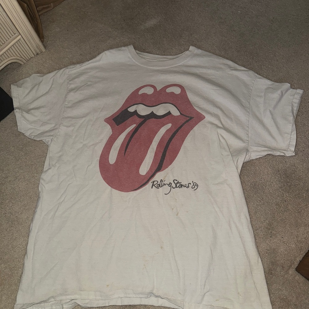Rolling Stones White Tee with Pink Logo